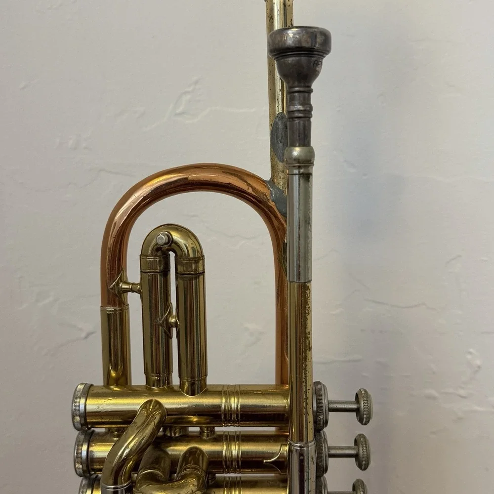 Vintage Repurposed CG Conn Brass Trumpet Table Lamp Shooting Star